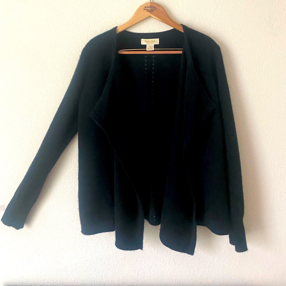 Peck&Peck Cashmere Women’s Black OpenFront Wrap Cardigan Sweater Size Medium